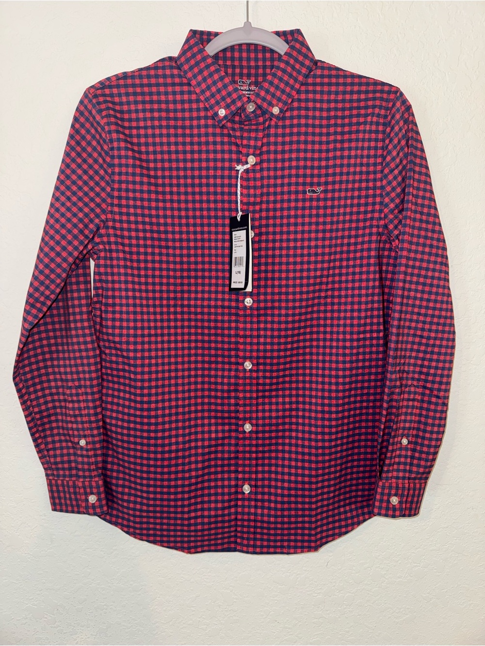 Vineyard Vines Boy’s Pink & Navy Check Button-Down Shirt